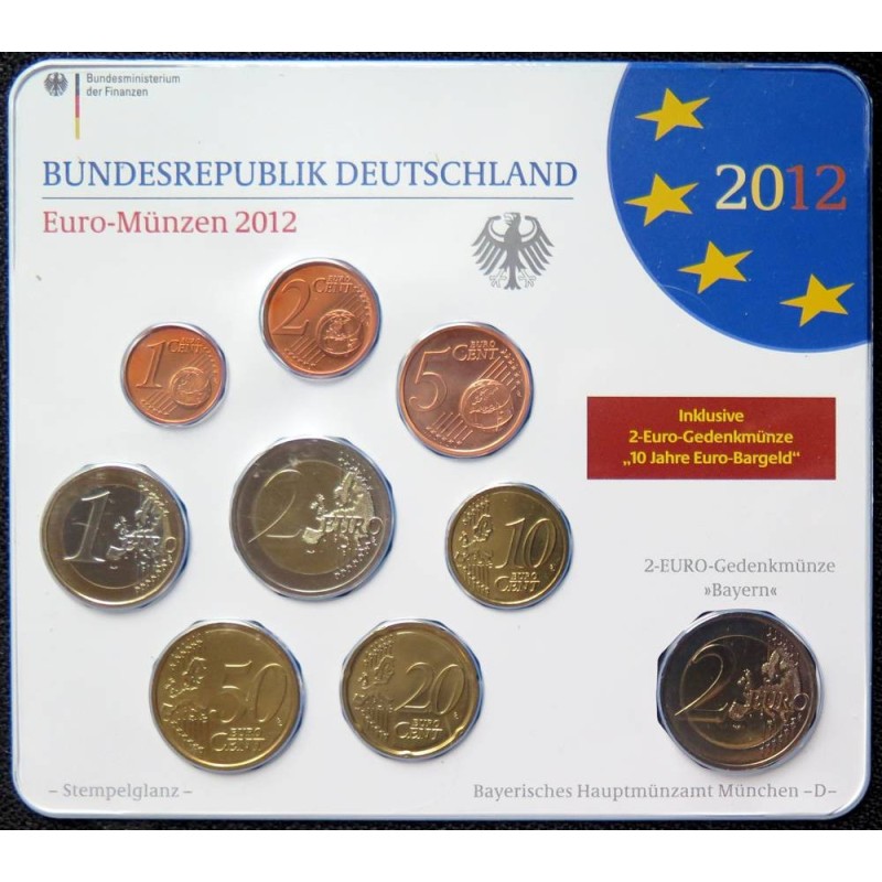 Allemagne - Plaquette BU - 2012 D - 1 cent à 2 euros + 2 euros commémo.