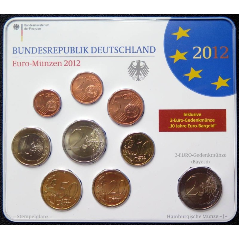 Allemagne - Plaquette BU - 2012 J - 1 cent à 2 euros + 2 euros commémo.