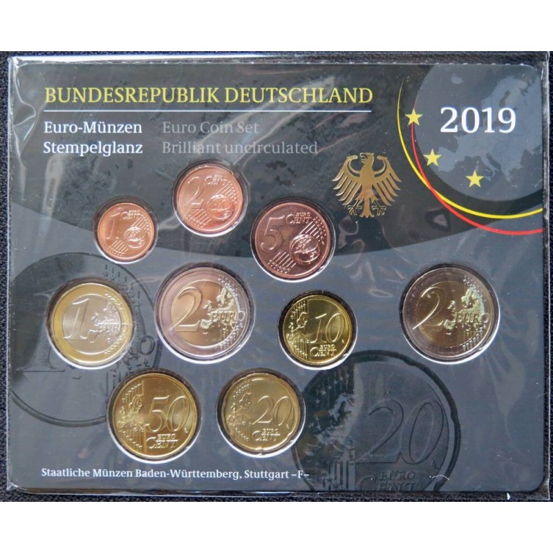 Allemagne - Plaquette BU - 2019 F - 1 cent à 2 euros + 2 euros commémo.