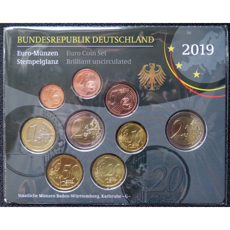 Allemagne - Plaquette BU - 2019 G - 1 cent à 2 euros + 2 euros commémo.