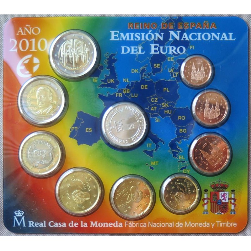 Espagne - Plaquette BU - 2010 - 1 cent à 2 euros + 2 euros commémo. + médaille