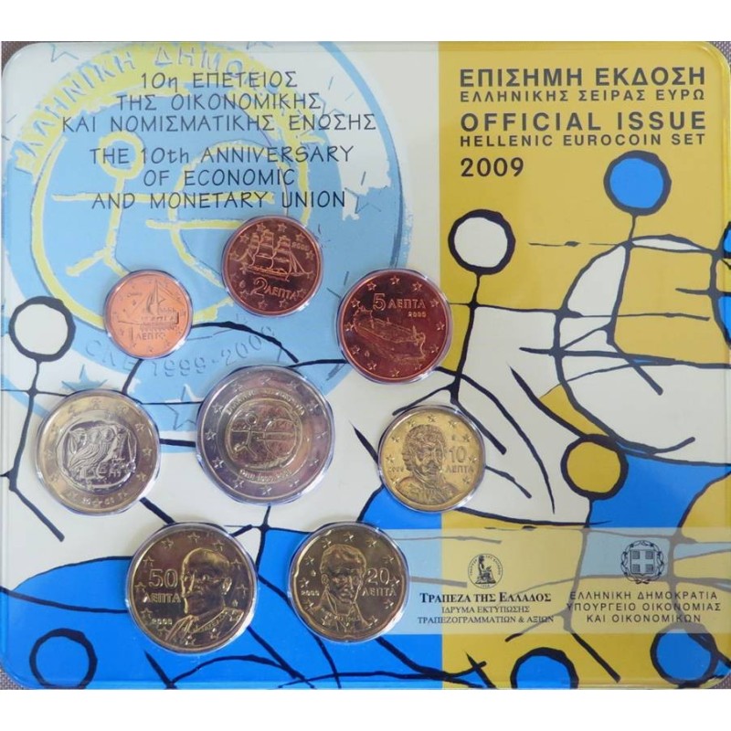 Grèce - Plaquette BU - 2009 - 1 cent à 2 euros commémo.