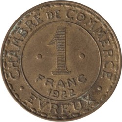 EVREUX - 1.4 - Monnaie de nécessité - 1 franc 1922 - TB+
