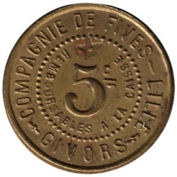GIVORS - 2.1 - Monnaie de nécessité - Compagnie de Fives-Lille - 5 centimes - TB+
