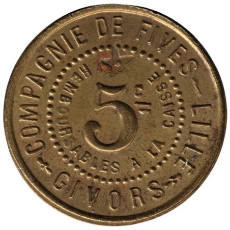 GIVORS - 2.1 - Monnaie de nécessité - Compagnie de Fives-Lille - 5 centimes - TB+ GIVORS - 2.1 - Monnaie de nécessité - Compagnie de Fives-Lille - 5 centimes - TB+