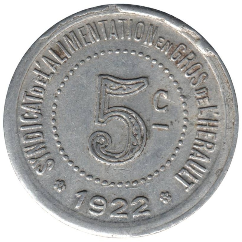 HERAULT - 3.5 - Monnaie de nécessité - 5 centimes 1922 - TTB