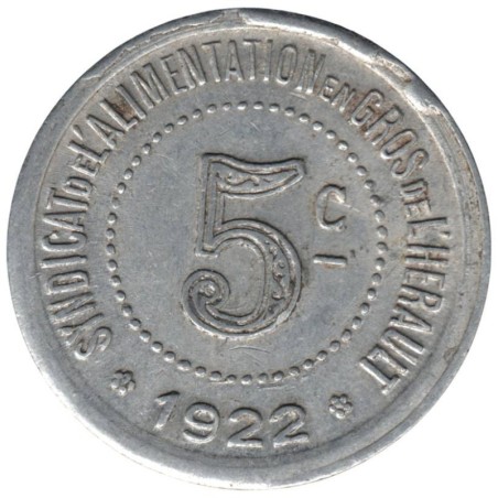 HERAULT - 3.5 - Monnaie de nécessité - 5 centimes 1922 - TTB