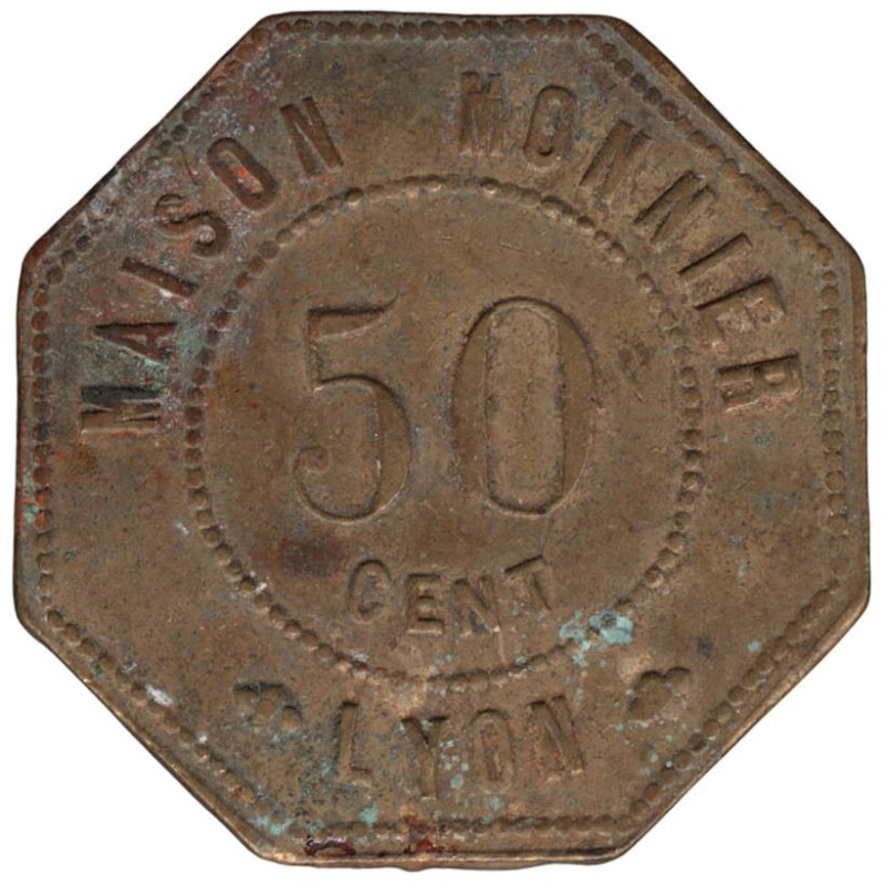 LYON - M02 - Monnaie de nécessité - Maison Monnier - 50 centimes - TB- LYON - M02 - Monnaie de nécessité - Maison Monnier - 50 centimes - TB-