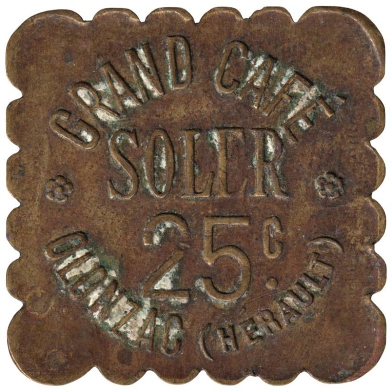 OLONZAC - 3.3 - Monnaie de nécessité - Grand Café Soler - 25 centimes - TTB-