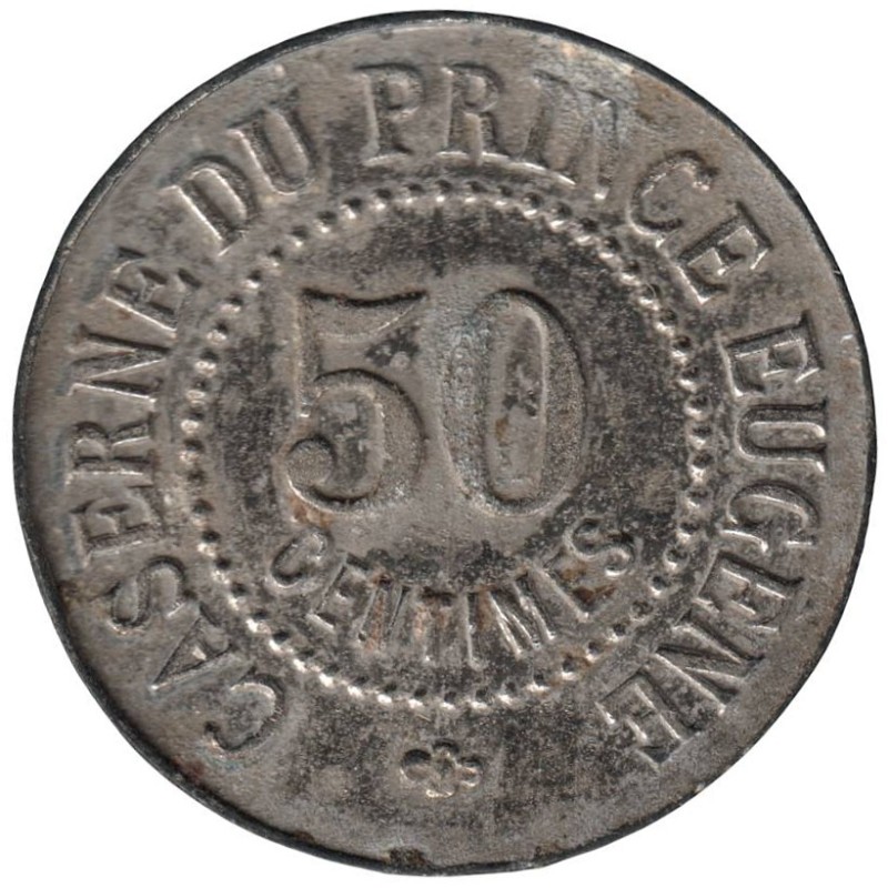 PARIS - C72 - Monnaie de nécessité - Caserne du Prince Eugène - 50 centimes - TTB- PARIS - C72 - Monnaie de nécessité - Caserne du Prince Eugène - 50 centimes - TTB-