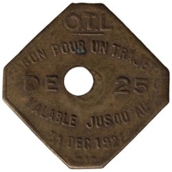 LYON - O2.5 - Monnaie de nécessité - O.T.L - 25 centimes 1921. - TB+