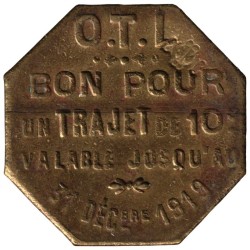 LYON - O2.2 - Monnaie de nécessité - O.T.L. - 10 centimes 1919 - TB+