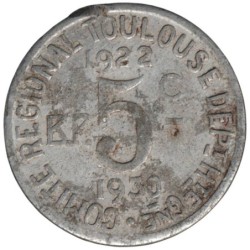 TOULOUSE - 2.4 - Monnaie de nécessité - 5 centimes 1922-1930 - TB-