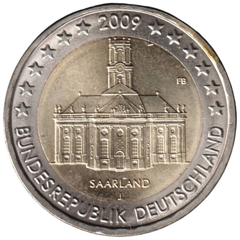 ALLEMAGNE - 2 euros commémorative - Sarre Ludwigskirche - 2009 J ALLEMAGNE - 2 euros commémorative - Sarre Ludwigskirche - 2009 J