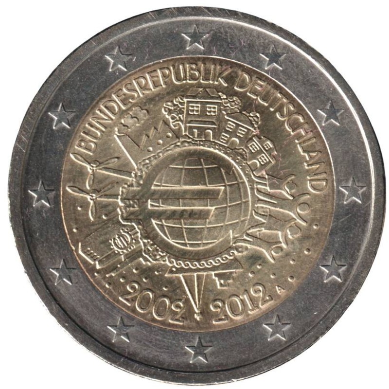 ALLEMAGNE - 2 euros commémorative - 10 ans de l'euro - 2012 A ALLEMAGNE - 2 euros commémorative - 10 ans de l'euro - 2012 A