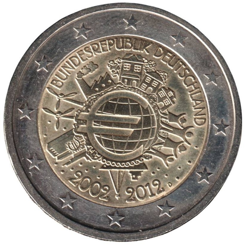 ALLEMAGNE - 2 euros commémorative - 10 ans de l'euro - 2012 D ALLEMAGNE - 2 euros commémorative - 10 ans de l'euro - 2012 D