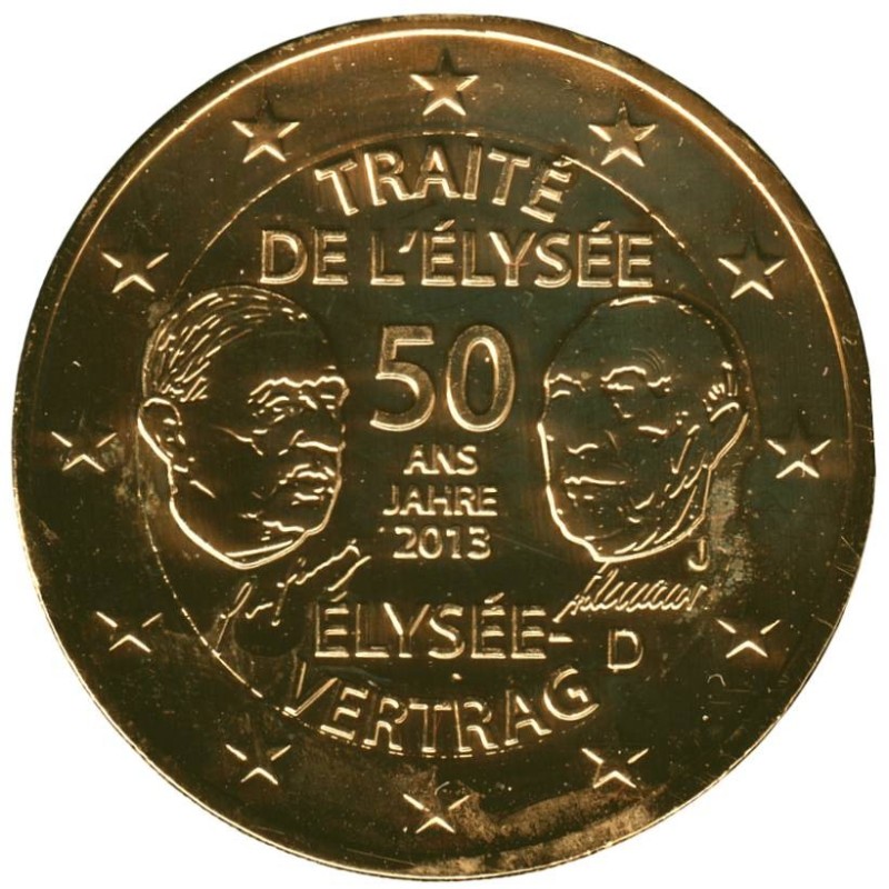 ALLEMAGNE - 2 euros commémorative plaquée or - Traité de l'Elysée - 2013 J ALLEMAGNE - 2 euros commémorative plaquée or - Traité de l'Elysée - 2013 J