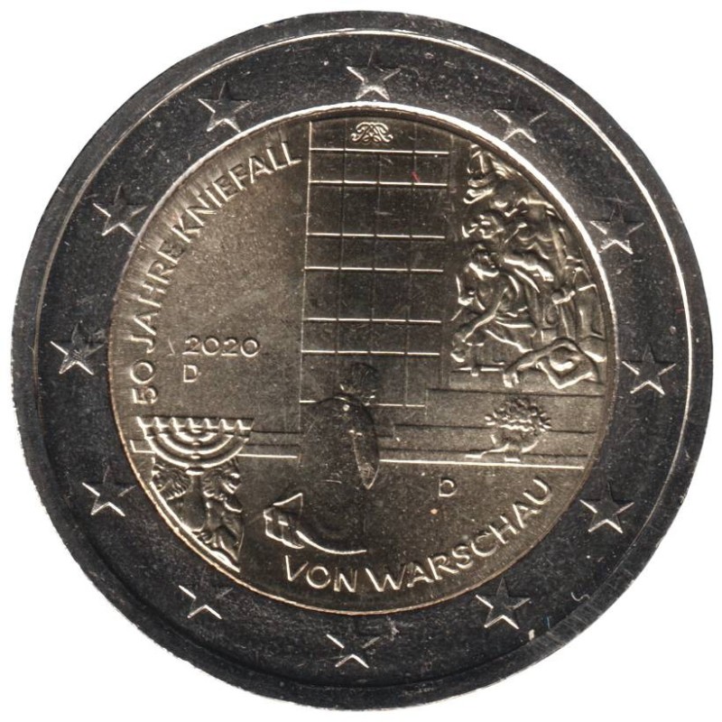 ALLEMAGNE - 2 euros commémorative - Kniefall von Warschau - 2020 D ALLEMAGNE - 2 euros commémorative - Kniefall von Warschau - 2020 D