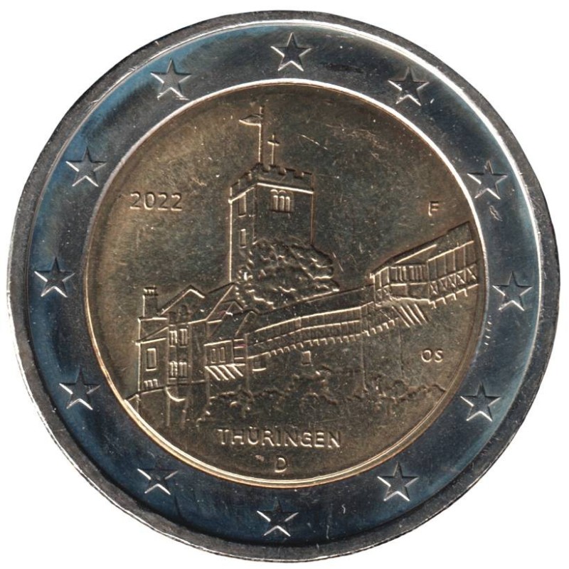 ALLEMAGNE - 2 euros commémorative - Thuringe - Château Wartbourg - 2022 F ALLEMAGNE - 2 euros commémorative - Thuringe - Château Wartbourg - 2022 F