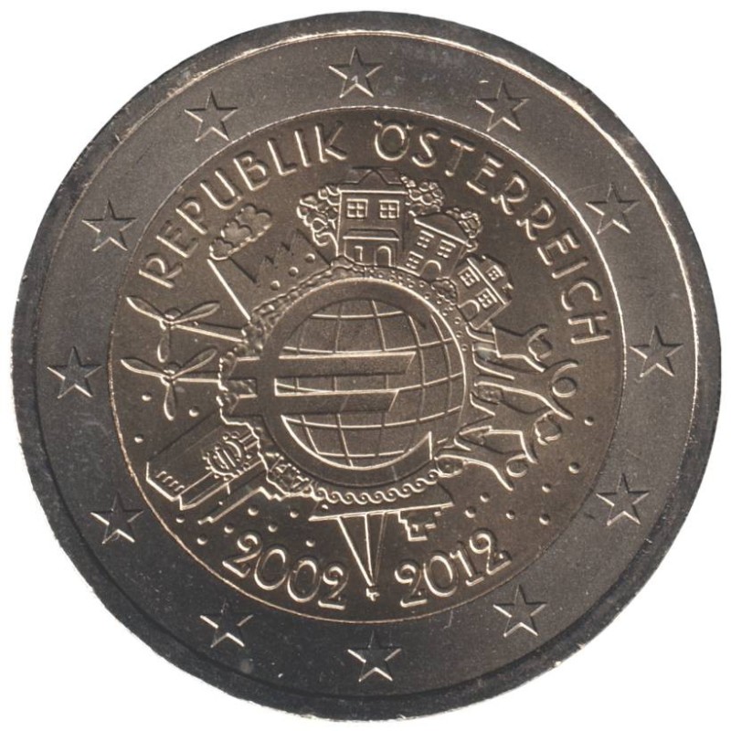 AUTRICHE - 2 euros commémorative - 10 ans de l'Euro - 2012