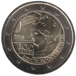 AUTRICHE - 2 euros commémorative - 100 ans de la République d'Autriche - 2018