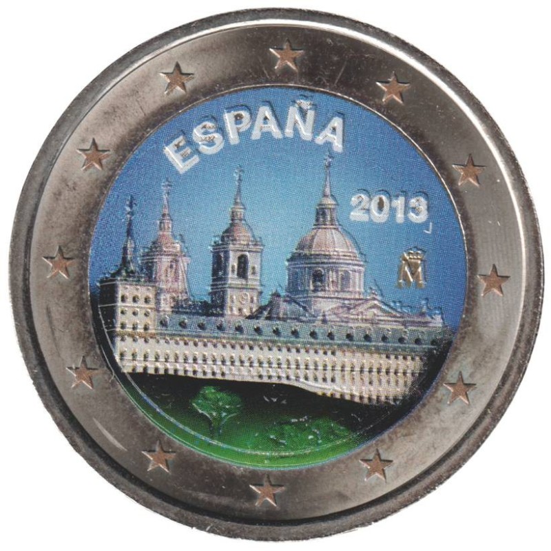 ESPAGNE - 2 euros commémorative colorisée - Monastère San Lorenzo de El Escorial - 2013 ESPAGNE - 2 euros commémorative colorisée - Monastère San Lorenzo de El Escorial - 2013