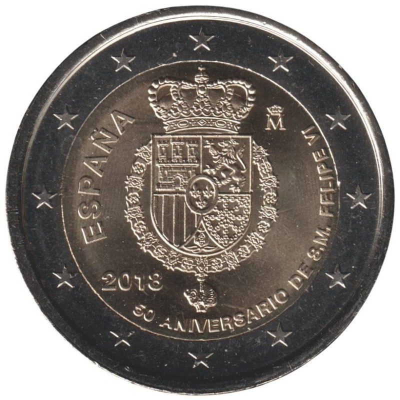 ESPAGNE - 2 euros commémorative - 50 ans du roi Felipe VI - 2018 ESPAGNE - 2 euros commémorative - 50 ans du roi Felipe VI - 2018