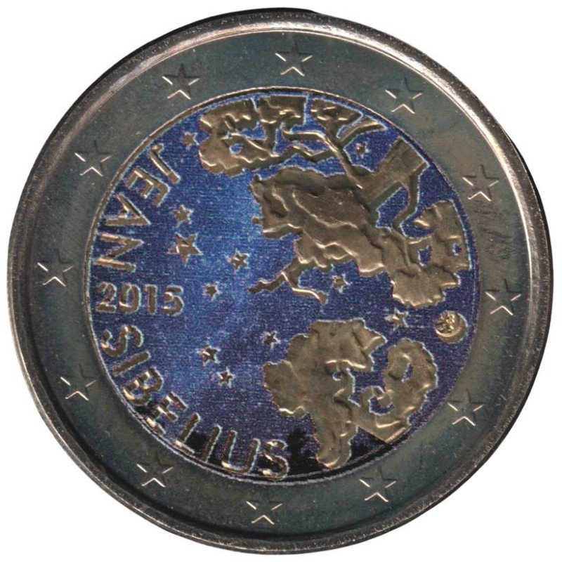 FINLANDE - 2 euros commémorative colorisée - Jean Sibelius - 2015