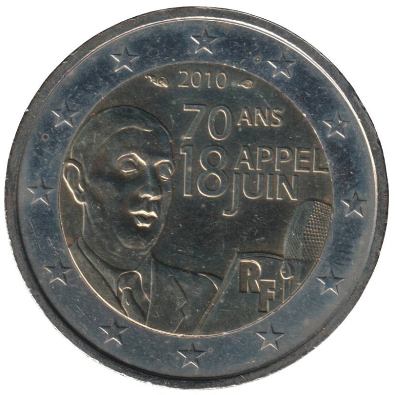 FRANCE - 2 euros commémorative - Appel du 18 juin 1940 - Charles de Gaulle - 2010 FRANCE - 2 euros commémorative - Appel du 18 juin 1940 - Charles de Gaulle - 2010