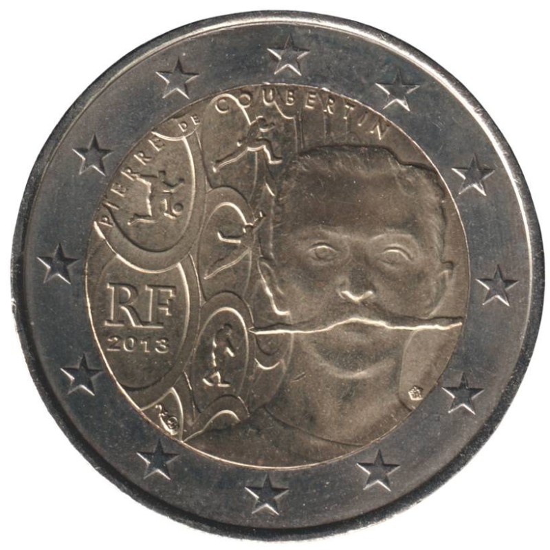 FRANCE - 2 euros commémorative - Pierre de Coubertin - 2013 FRANCE - 2 euros commémorative - Pierre de Coubertin - 2013