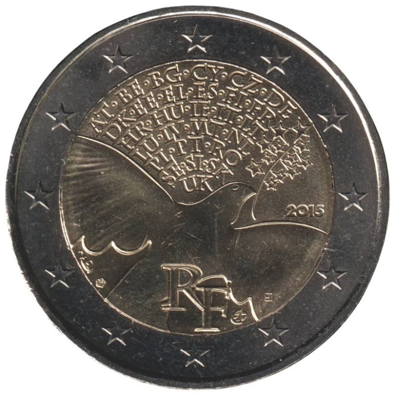 FRANCE - 2 euros commémorative - 70 ans de Paix en Europe - 2015 FRANCE - 2 euros commémorative - 70 ans de Paix en Europe - 2015