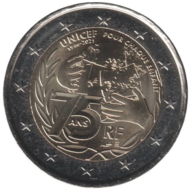 FRANCE - 2 euros commémorative - 75 ans de la création de lUnicef - 2021 FRANCE - 2 euros commémorative - 75 ans de la création de lUnicef - 2021