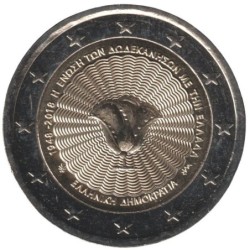 GRECE - 2 euros commémorative - 70 ans du rattachement du Dodécanèse à la Grèce - 2018