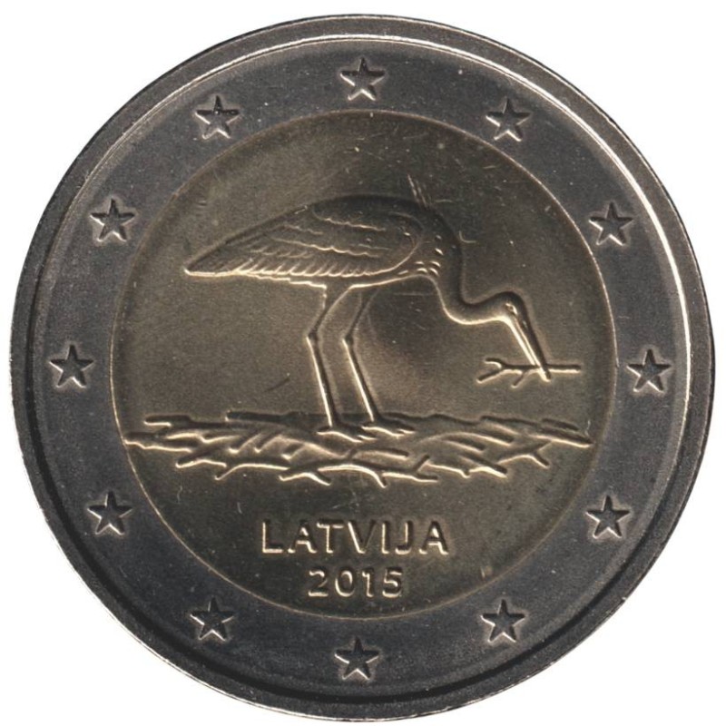 LETTONIE - 2 euros commémorative - La cigogne noire - 2015 LETTONIE - 2 euros commémorative - La cigogne noire - 2015