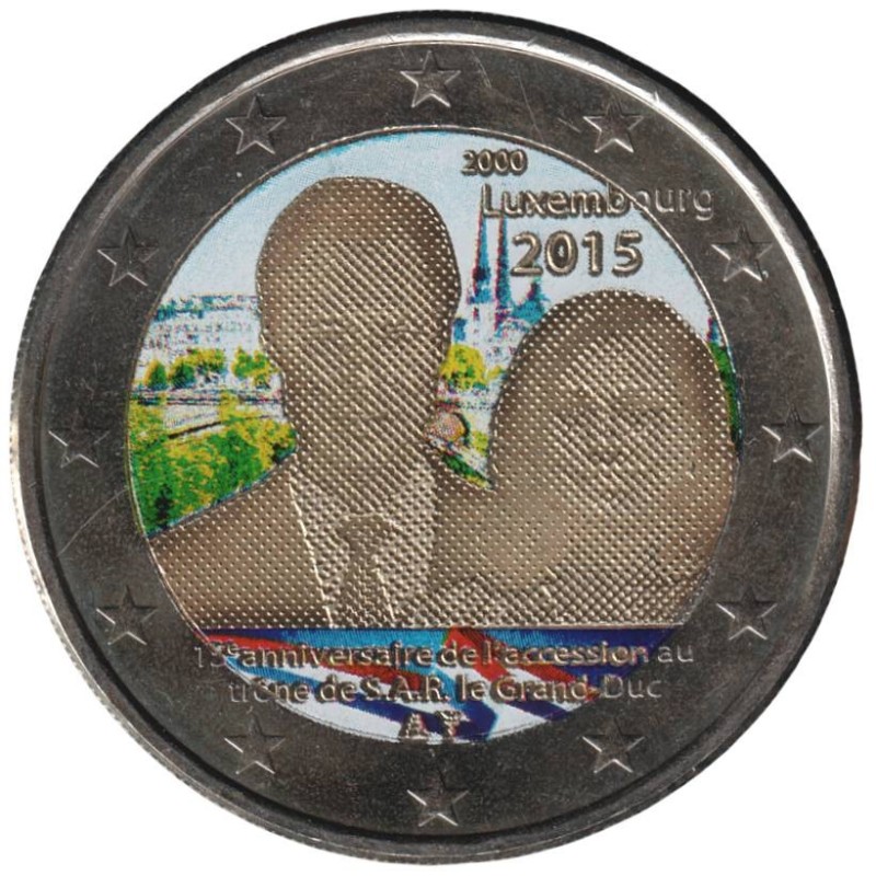 LUXEMBOURG - 2 euros commémorative colorisée - Accession au trône de S.A.R. le Grand-Duc - 2015 LUXEMBOURG - 2 euros commémorative colorisée - Accession au trône de S.A.R. le Grand-Duc - 2015