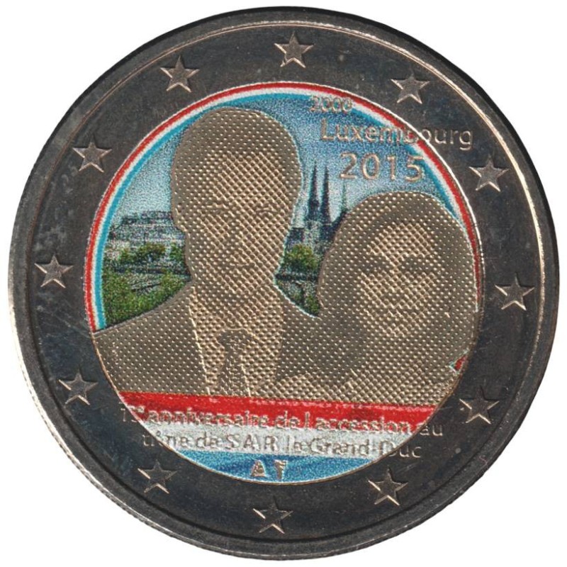 LUXEMBOURG - 2 euros commémorative colorisée - Accession au trône de S.A.R. le Grand-Duc - 2015 LUXEMBOURG - 2 euros commémorative colorisée - Accession au trône de S.A.R. le Grand-Duc - 2015