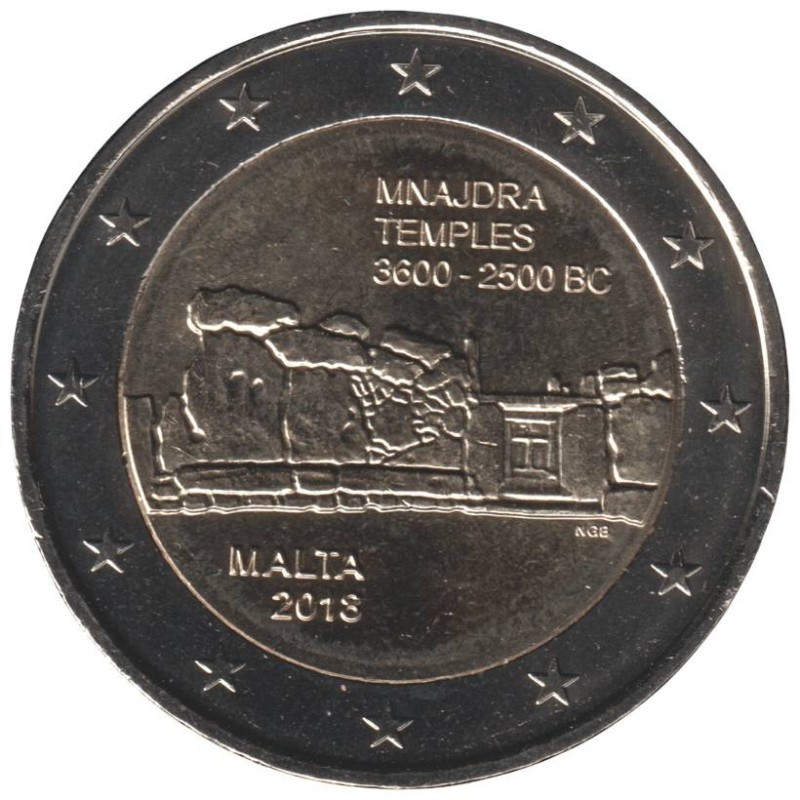 MALTE - 2 euros commémorative - UNESCO - Temples de Mnajdra - 2018
