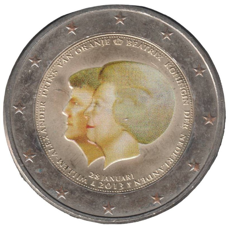 PAYS-BAS - 2 euros commémorative Colorisée - Beatrix et Willem Alexander - 2013 PAYS-BAS - 2 euros commémorative Colorisée - Beatrix et Willem Alexander - 2013