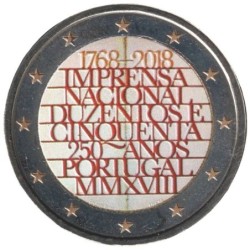 PORTUGAL - 2 euros commémorative Colorisée 250 ans de l'imprimerie nationale 2018