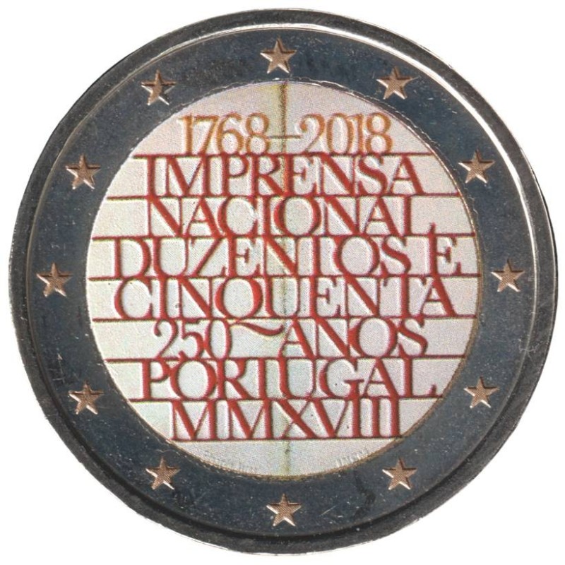 PORTUGAL - 2 euros commémorative Colorisée 250 ans de l'imprimerie nationale 2018 PORTUGAL - 2 euros commémorative Colorisée 250 ans de l'imprimerie nationale 2018