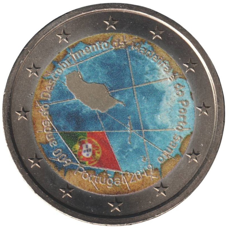 PORTUGAL - 2 euros commémorative colorisée - Découverte Madère et de Porto Santo - 2019