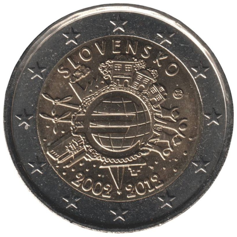 SLOVAQUIE - 2 euros commémorative - 10 ans de l'Euro - 2012 SLOVAQUIE - 2 euros commémorative - 10 ans de l'Euro - 2012