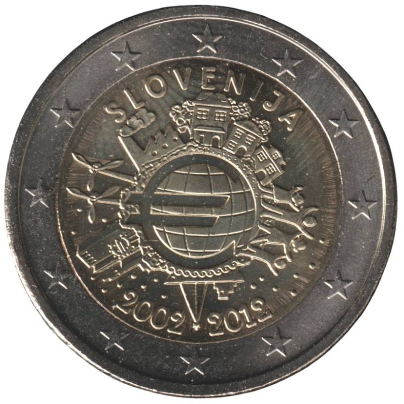 SLOVENIE - 2 euros commémorative - 10 ans de l'Euro - 2012 SLOVENIE - 2 euros commémorative - 10 ans de l'Euro - 2012
