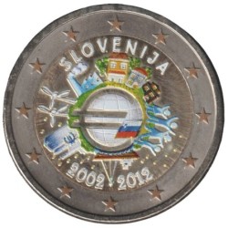 SLOVENIE - 2 euros commémorative colorisée - 10 ans de l'Euro - 2012