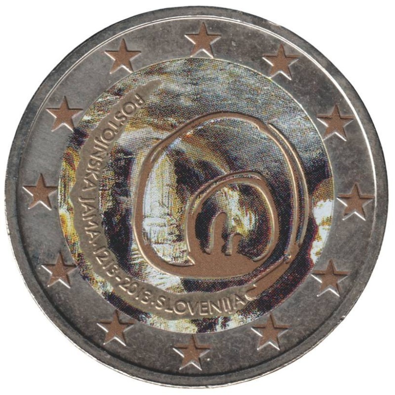 SLOVENIE - 2 euros commémorative colorisée - Grotte de Postojna - 2013 SLOVENIE - 2 euros commémorative colorisée - Grotte de Postojna - 2013