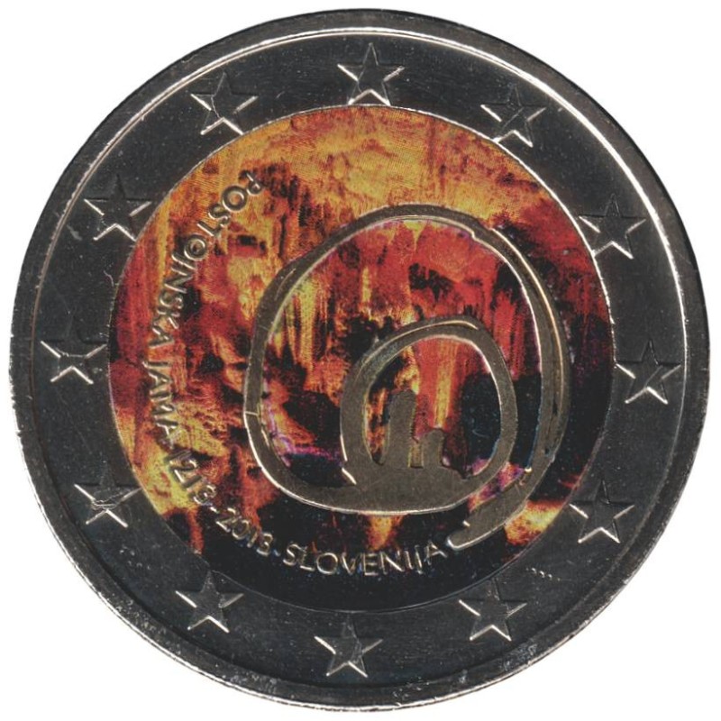 SLOVENIE - 2 euros commémorative colorisée - Grotte de Postojna - 2013 SLOVENIE - 2 euros commémorative colorisée - Grotte de Postojna - 2013