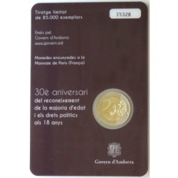 ANDORRE - Coincard 2 euros commémorative - 30 ans de la Majorité à 18 ans - 2015