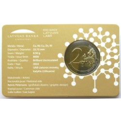 LETTONIE - Coincard 2 euros commémorative - 100 ans Banque de Lettonie - 2022