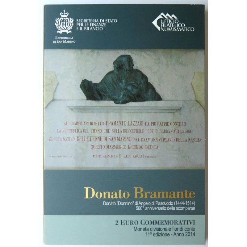 SAINT MARIN - Coincard - 2 euros commémorative - Bramante Lazzari - 2014