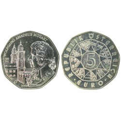 AUTRICHE - 5 euros - 250 ans de la naissance de Wolfgang Amadeus Mozart - 2006